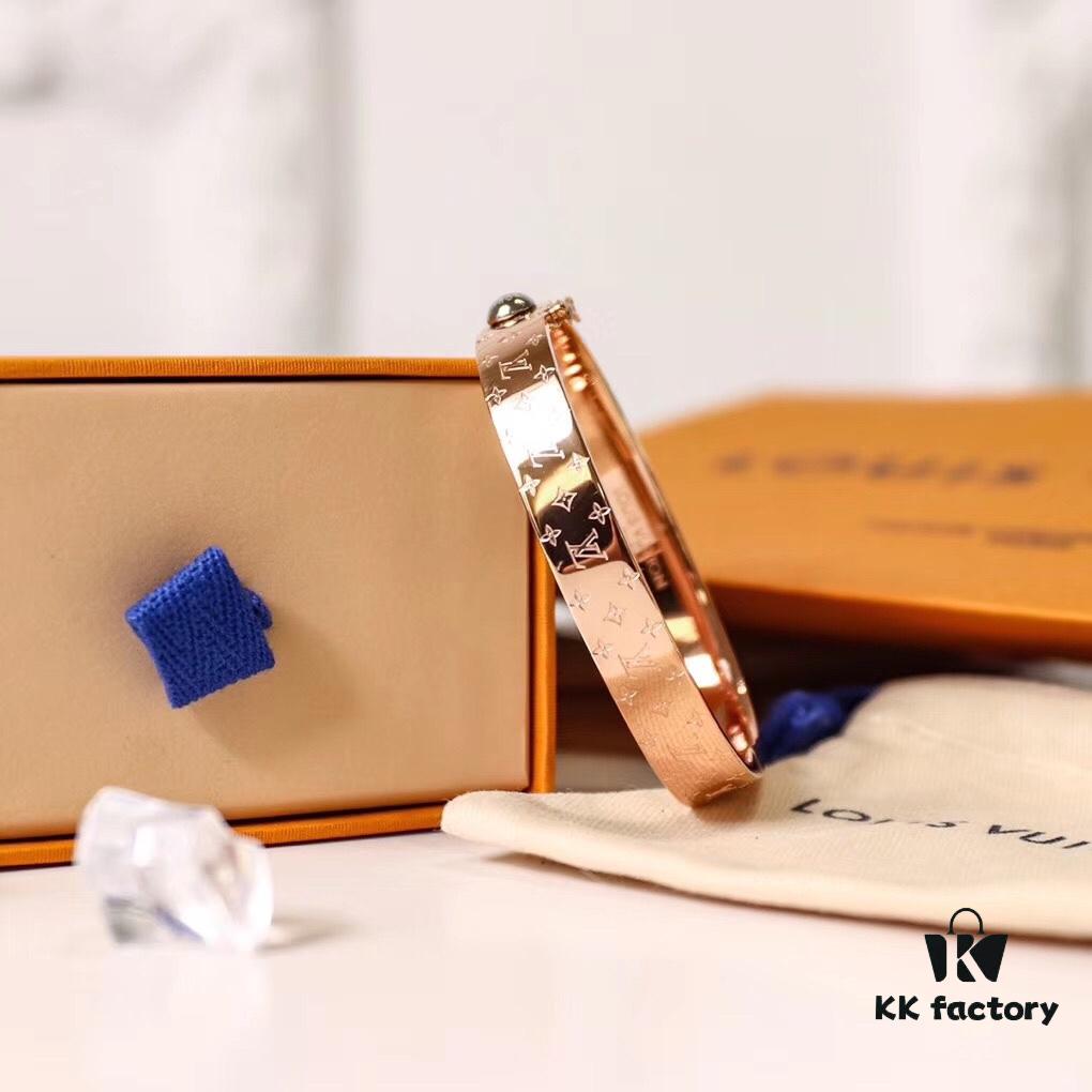 Exclusive In-Stock! LV NANOGram Bracelet with Classic Monogram Pattern, Wide Cuff Design with Louis Vuitton Rivets, Elegant and Unique, Perfect for Daily Wear