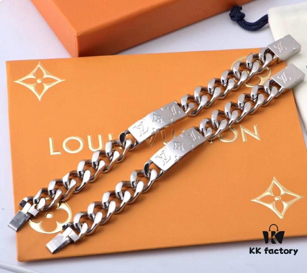 LV Long Plaque Chunky Bracelet, Unisex Design, Stylish and Rugged Look, Available in Male and Female Sizes