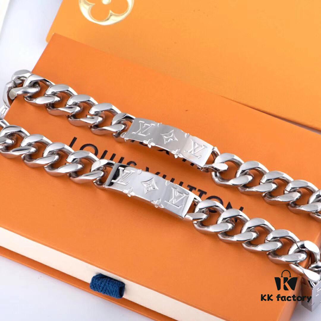 LV Long Plaque Chunky Bracelet, Unisex Design, Stylish and Rugged Look, Available in Male and Female Sizes