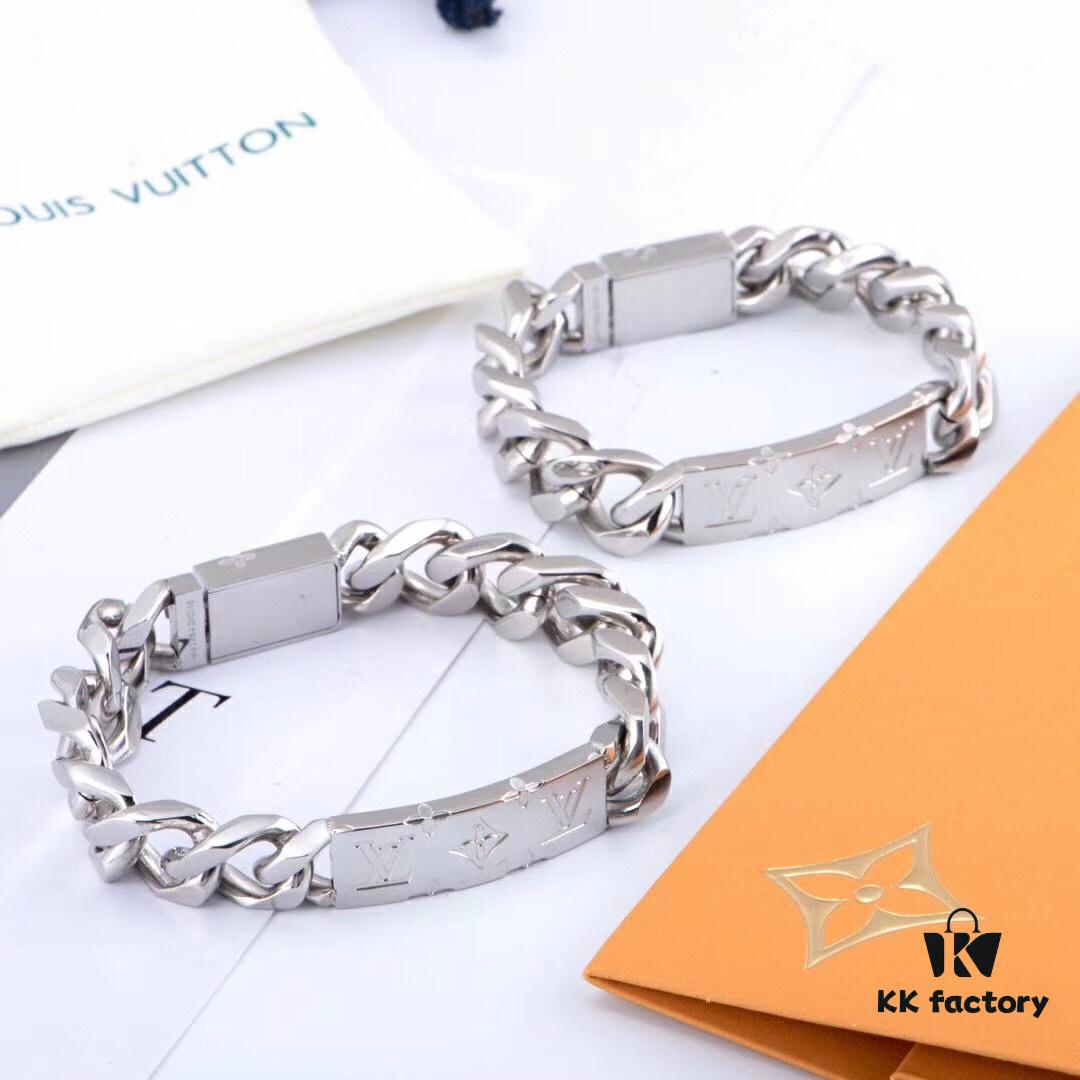 LV Long Plaque Chunky Bracelet, Unisex Design, Stylish and Rugged Look, Available in Male and Female Sizes