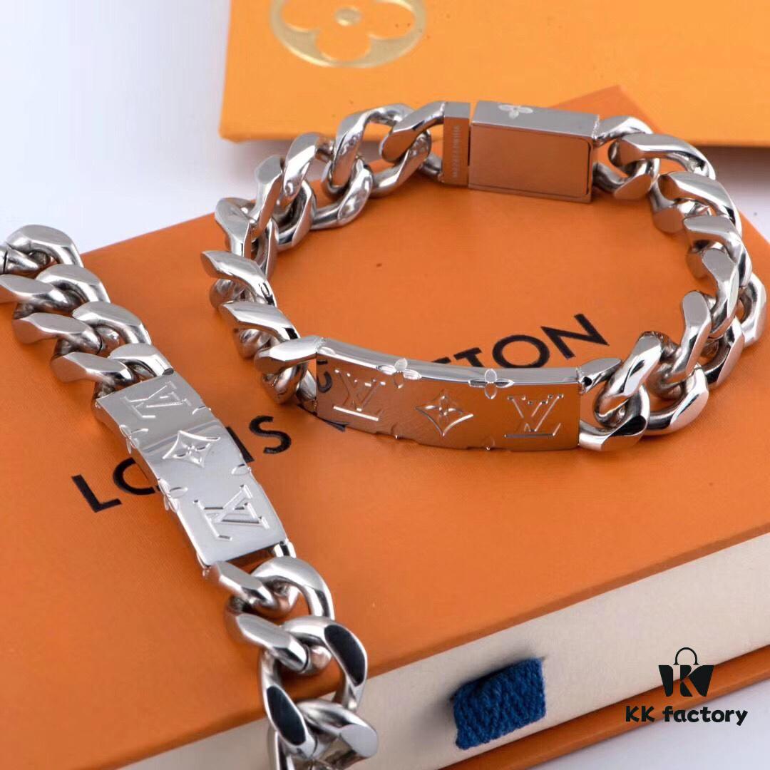 LV Long Plaque Chunky Bracelet, Unisex Design, Stylish and Rugged Look, Available in Male and Female Sizes