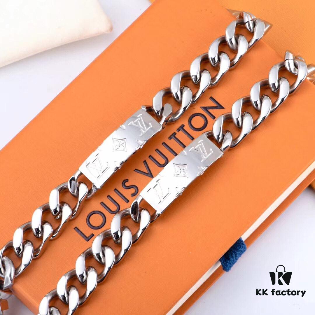 LV Long Plaque Chunky Bracelet, Unisex Design, Stylish and Rugged Look, Available in Male and Female Sizes