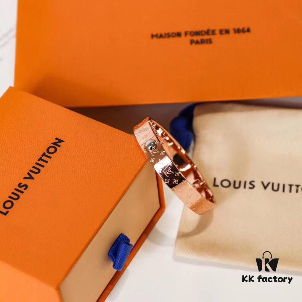 Exclusive In-Stock! LV NANOGram Bracelet with Classic Monogram Pattern, Wide Cuff Design with Louis Vuitton Rivets, Elegant and Unique, Perfect for Daily Wear