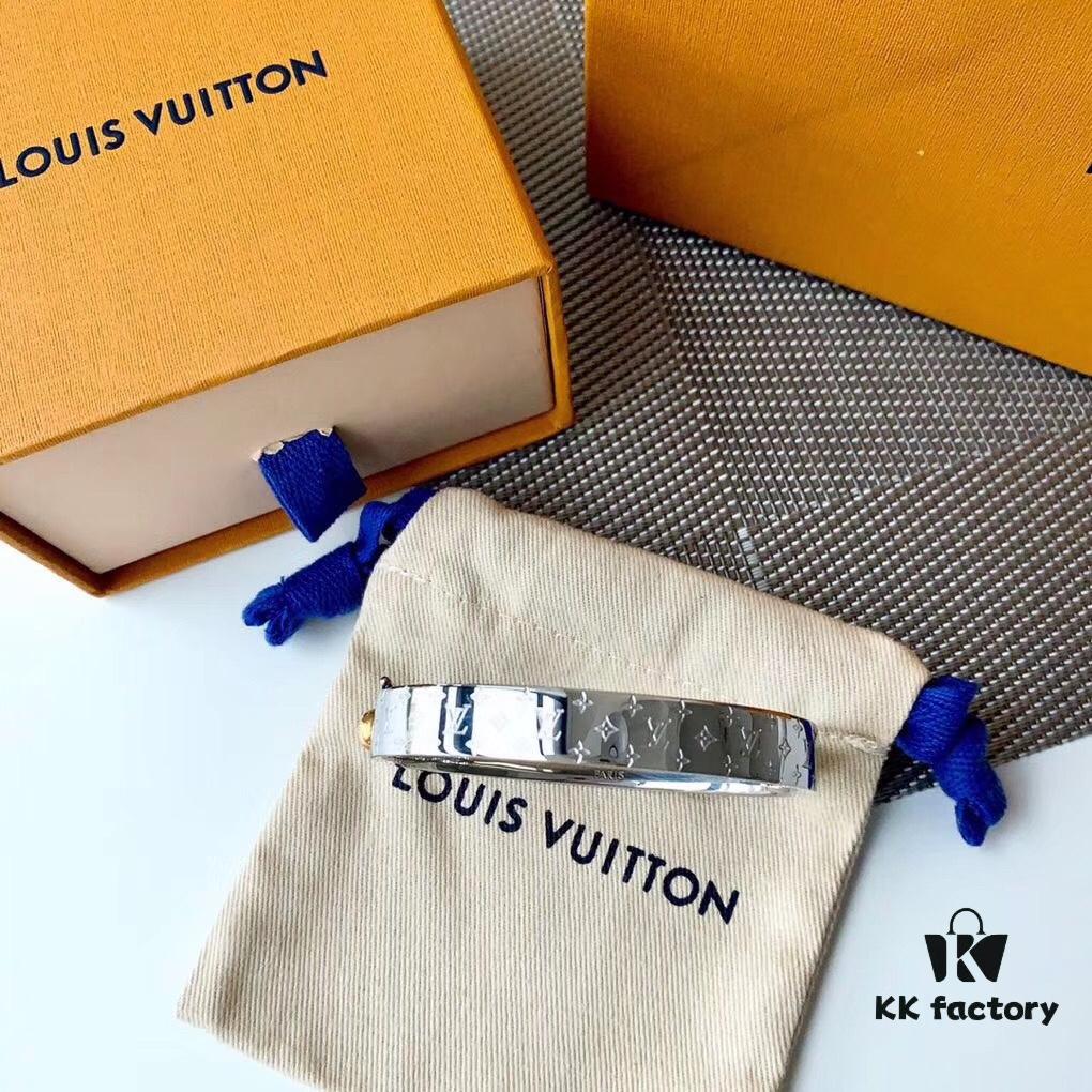 Exclusive In-Stock! LV NANOGram Bracelet with Classic Monogram Pattern, Wide Cuff Design with Louis Vuitton Rivets, Elegant and Unique, Perfect for Daily Wear