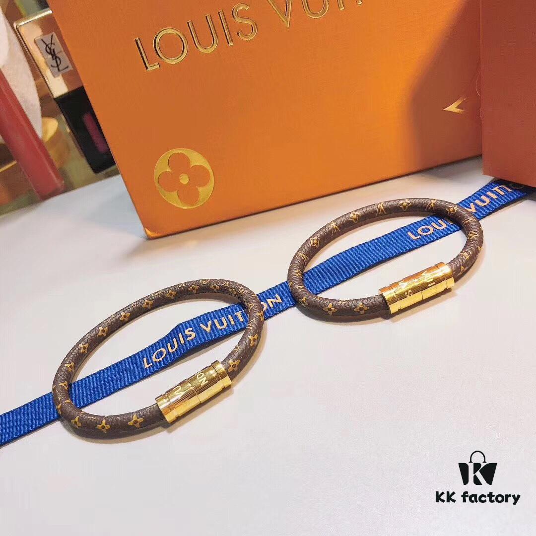 LV Monogram Couple's Magnetic Clasp Leather Bracelet