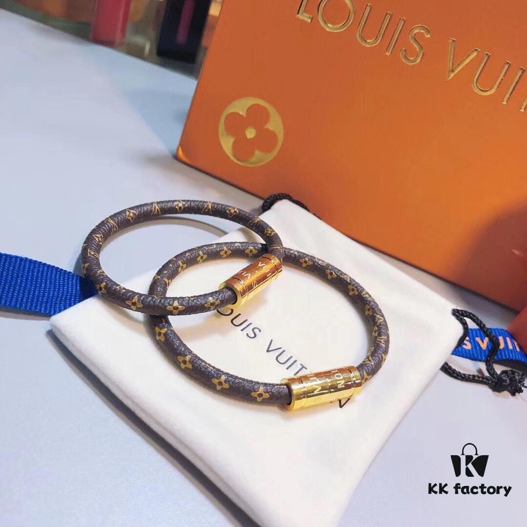 LV Monogram Couple's Magnetic Clasp Leather Bracelet
