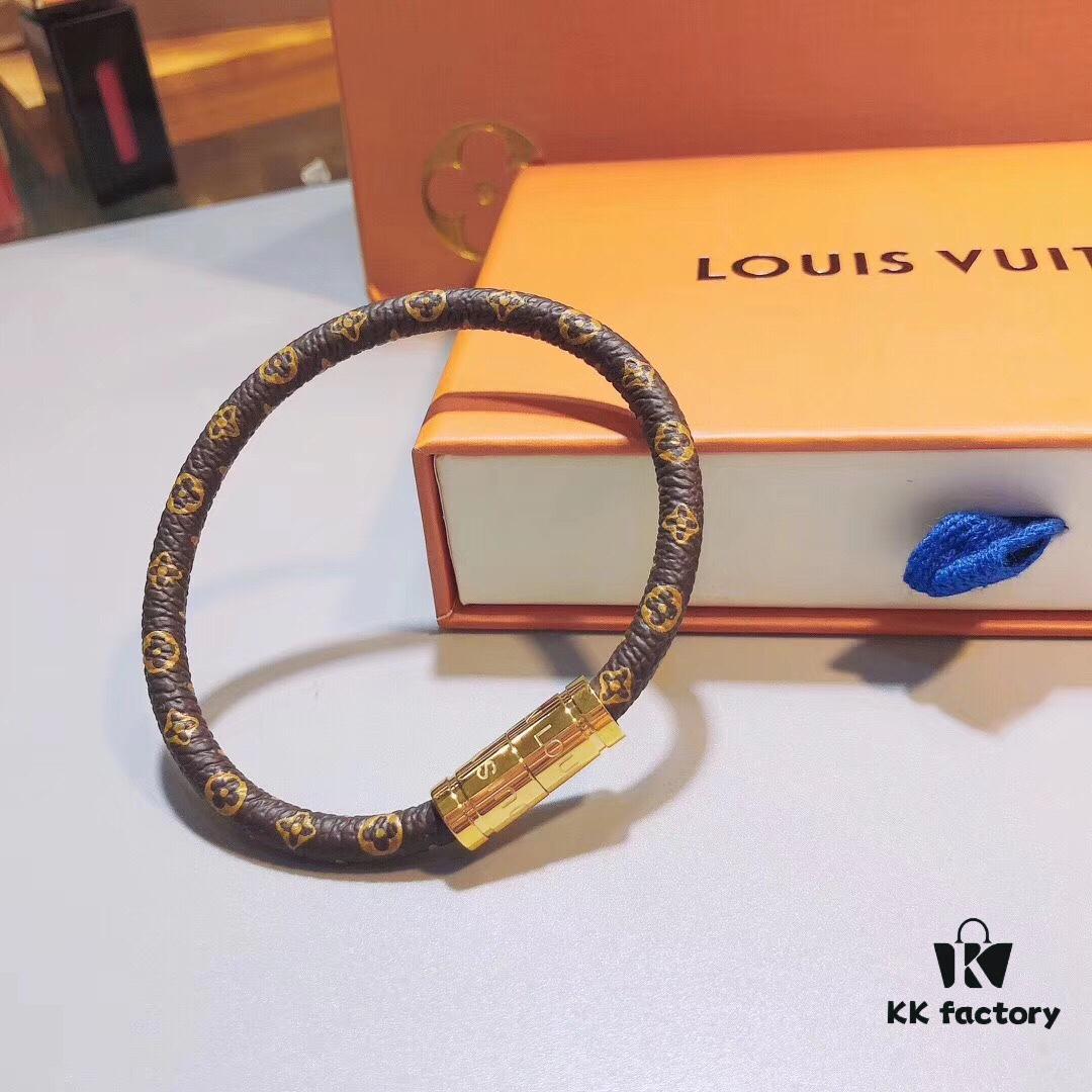 LV Monogram Couple's Magnetic Clasp Leather Bracelet