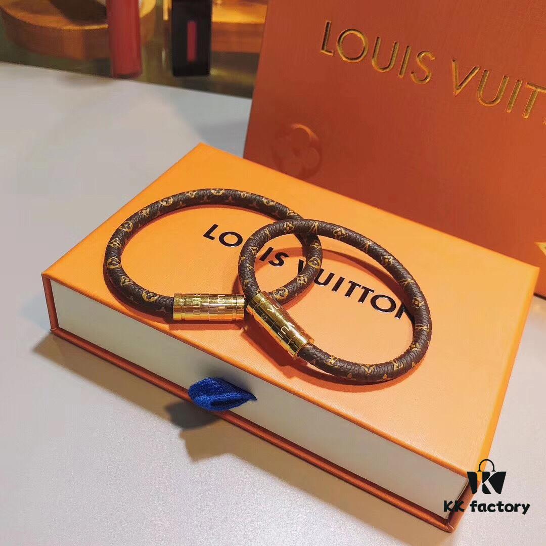 LV Monogram Couple's Magnetic Clasp Leather Bracelet