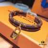 Fine Craftsmanship LV Double-Layer Monogram Leather Buckle Bracelet