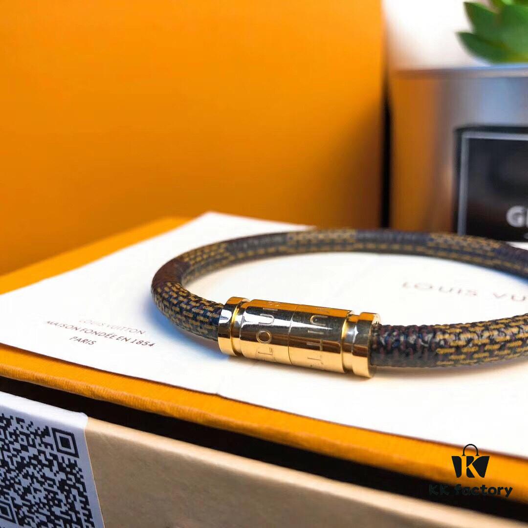 Louis Vuitton LV Monogram Leather Bracelet ● Authentic Replica, Best Quality on Market, Brass Hardware, Calfskin Lining, Unique Retro-Futuristic Design, Must-Have for Women