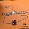 Limited Edition LV Red Agate Flower Pattern Pendant with Diamond-Cut Metal Frame, 925 Gold-Plated Silver Necklace