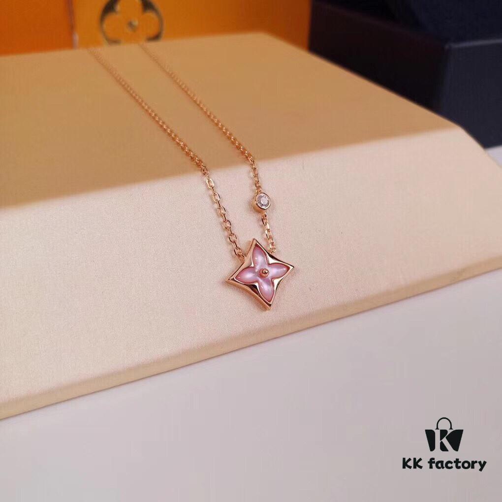LV-inspired Diamond-cut Pink Mother-of-Pearl Necklace in 18K Rose Gold Plated Sterling Silver