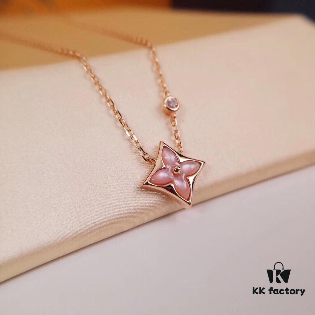 LV-inspired Diamond-cut Pink Mother-of-Pearl Necklace in 18K Rose Gold Plated Sterling Silver