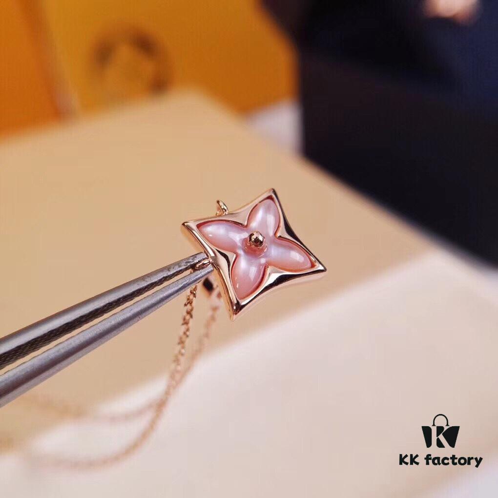 LV-inspired Diamond-cut Pink Mother-of-Pearl Necklace in 18K Rose Gold Plated Sterling Silver