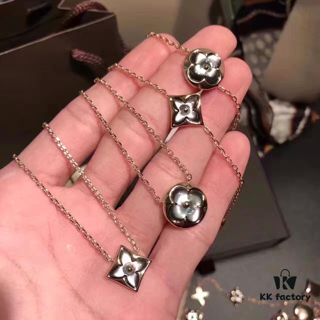 New Arrival LV Louis Vuitton High-End Exclusive Custom Edition Natural Gray Mother of Pearl 925 Silver Plated with K-Gold