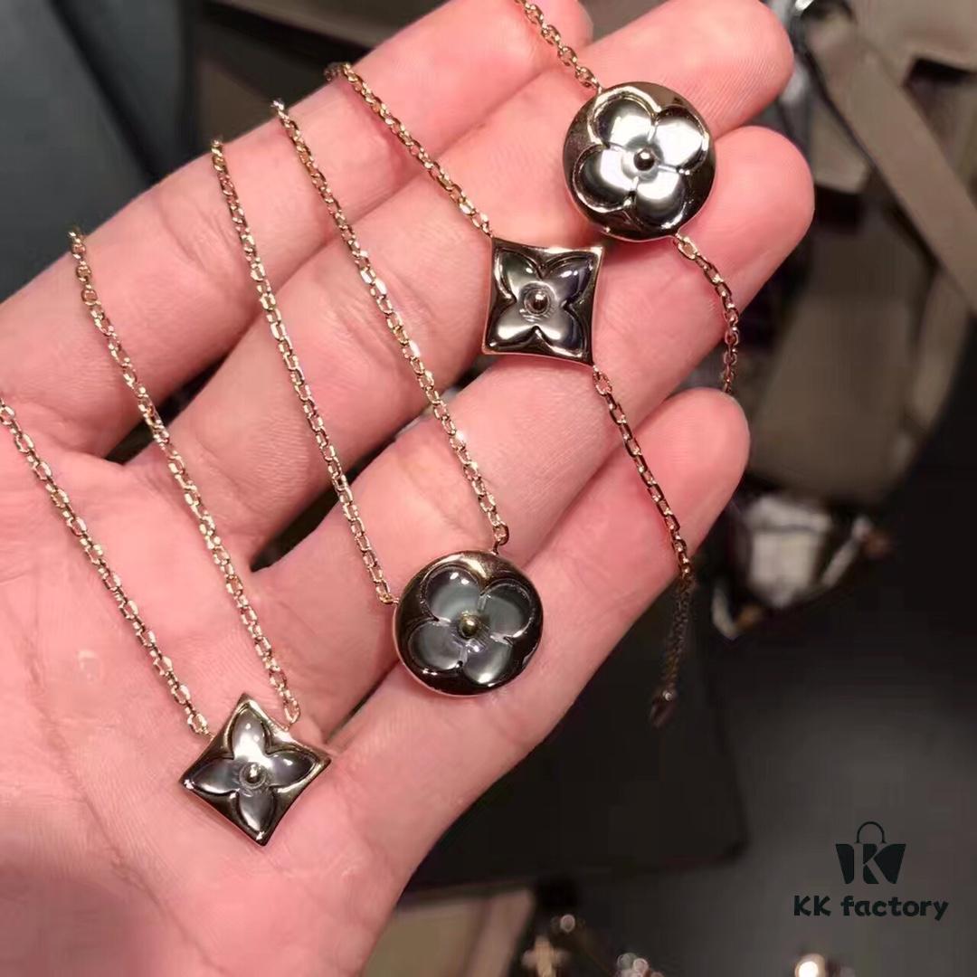 New Arrival LV Louis Vuitton High-End Exclusive Custom Edition Natural Gray Mother of Pearl 925 Silver Plated with K-Gold