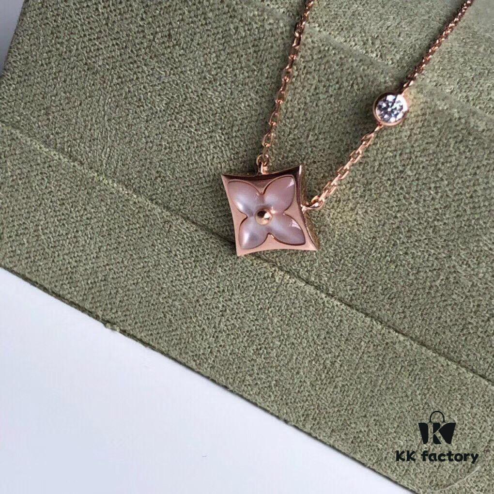 LV-inspired Diamond-cut Pink Mother-of-Pearl Necklace in 18K Rose Gold Plated Sterling Silver