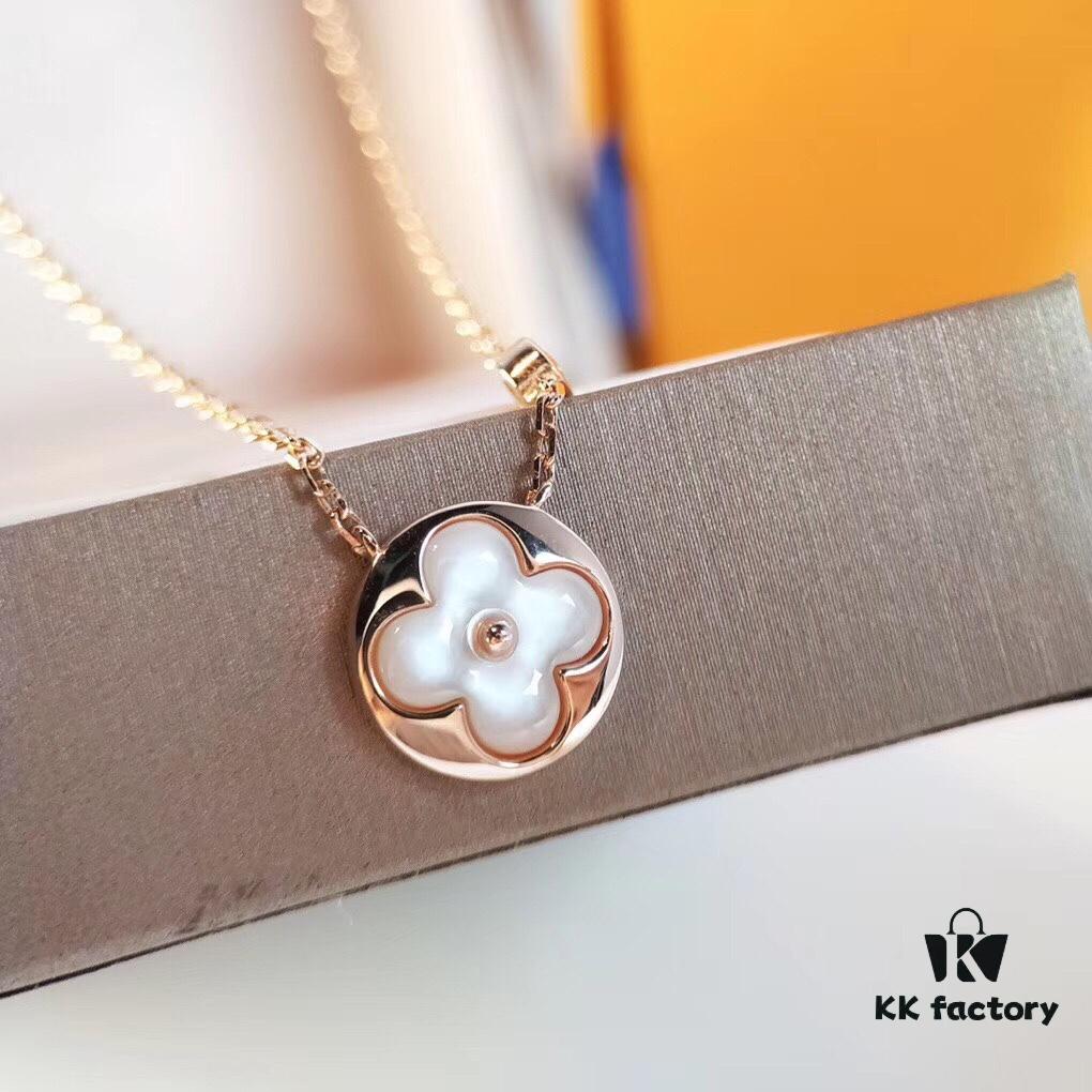 LV Classic Monogram White Mother-of-Pearl Pendant Necklace