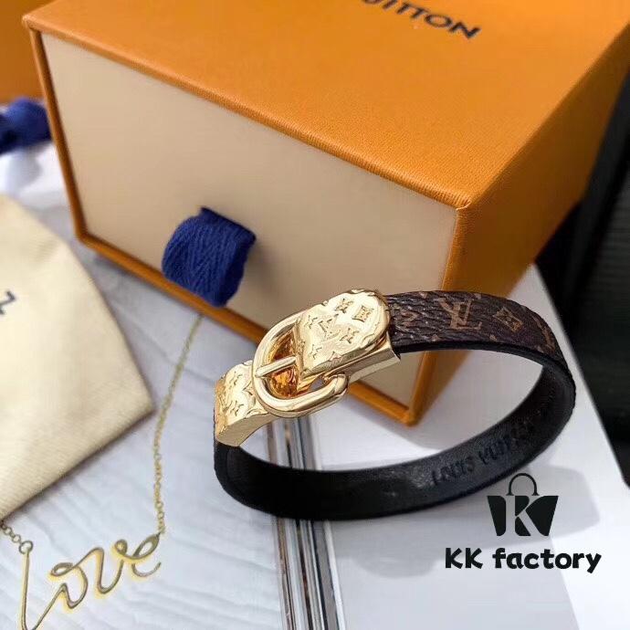 LV Latest Metal Letter Combined Monogram Pattern Leather Bracelet