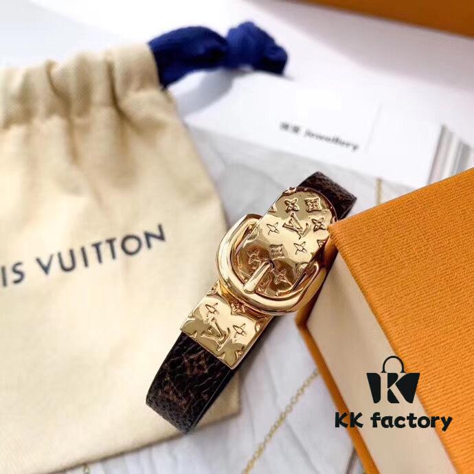 LV Latest Metal Letter Combined Monogram Pattern Leather Bracelet