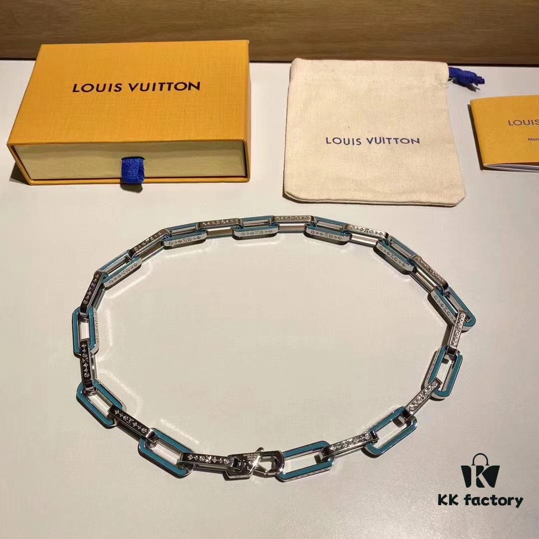 LV Latest Bamboo Resin Blue Necklace Men's 316 Stainless Steel Full Metal Necklace Monogram Bracelet