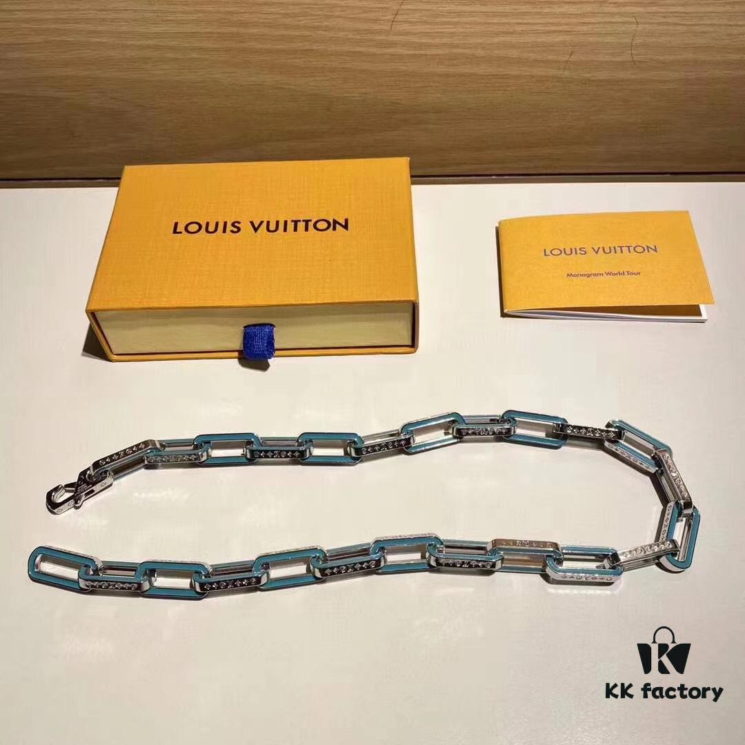 LV Latest Bamboo Resin Blue Necklace Men's 316 Stainless Steel Full Metal Necklace Monogram Bracelet