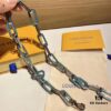 LV Latest Bamboo Resin Blue Necklace Men's 316 Stainless Steel Full Metal Necklace Monogram Bracelet