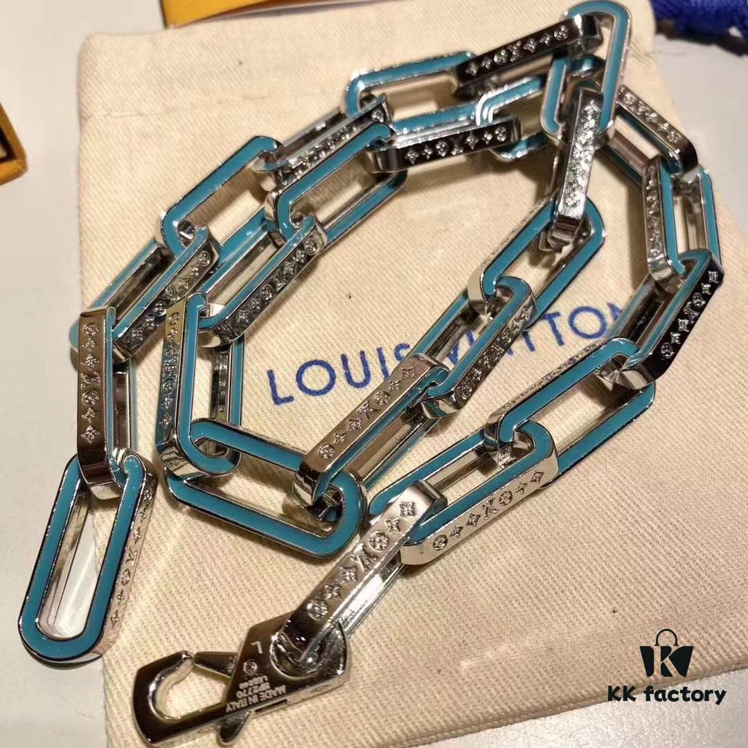 LV Latest Bamboo Resin Blue Necklace Men's 316 Stainless Steel Full Metal Necklace Monogram Bracelet