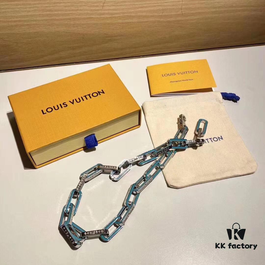 LV Latest Bamboo Resin Blue Necklace Men's 316 Stainless Steel Full Metal Necklace Monogram Bracelet