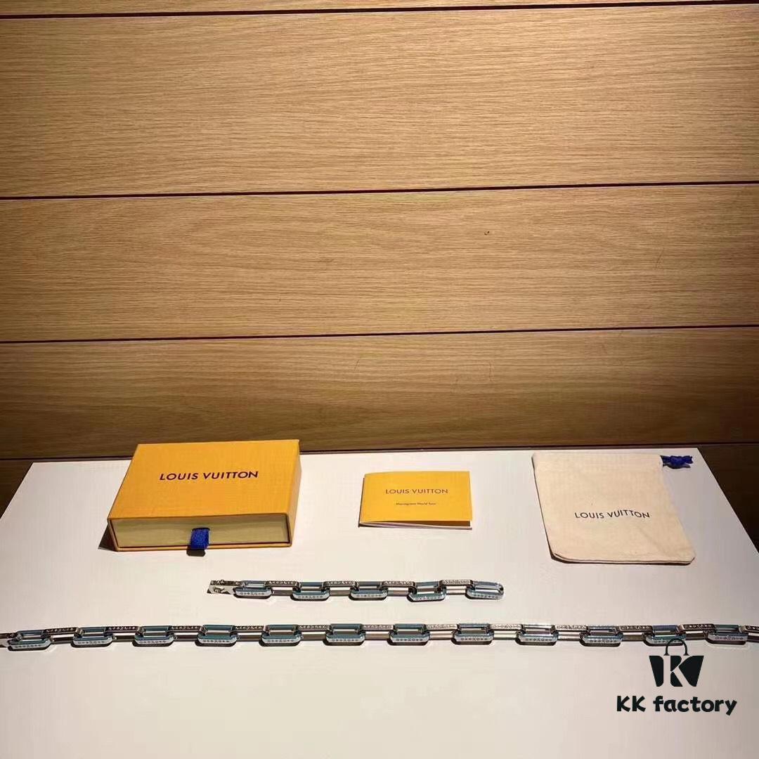 LV Latest Bamboo Resin Blue Necklace Men's 316 Stainless Steel Full Metal Necklace Monogram Bracelet