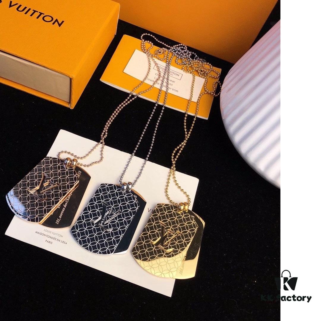 Fangpai LV Necklace Limited Edition from Official Counter, Triple Color Available, Steel Hollow-out Double LV Logo Geometric Layered Necklace