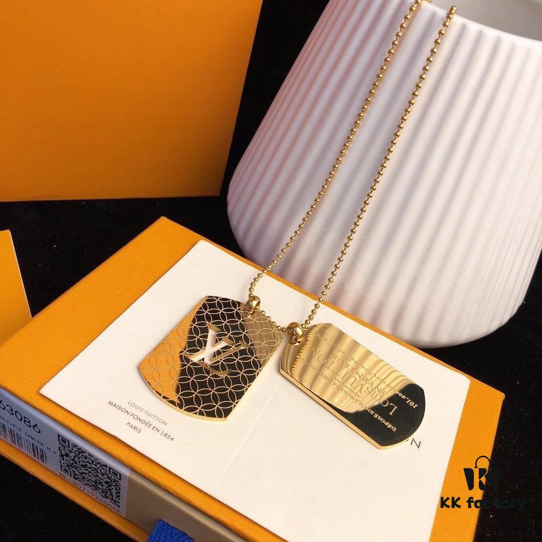 Fangpai LV Necklace Limited Edition from Official Counter, Triple Color Available, Steel Hollow-out Double LV Logo Geometric Layered Necklace