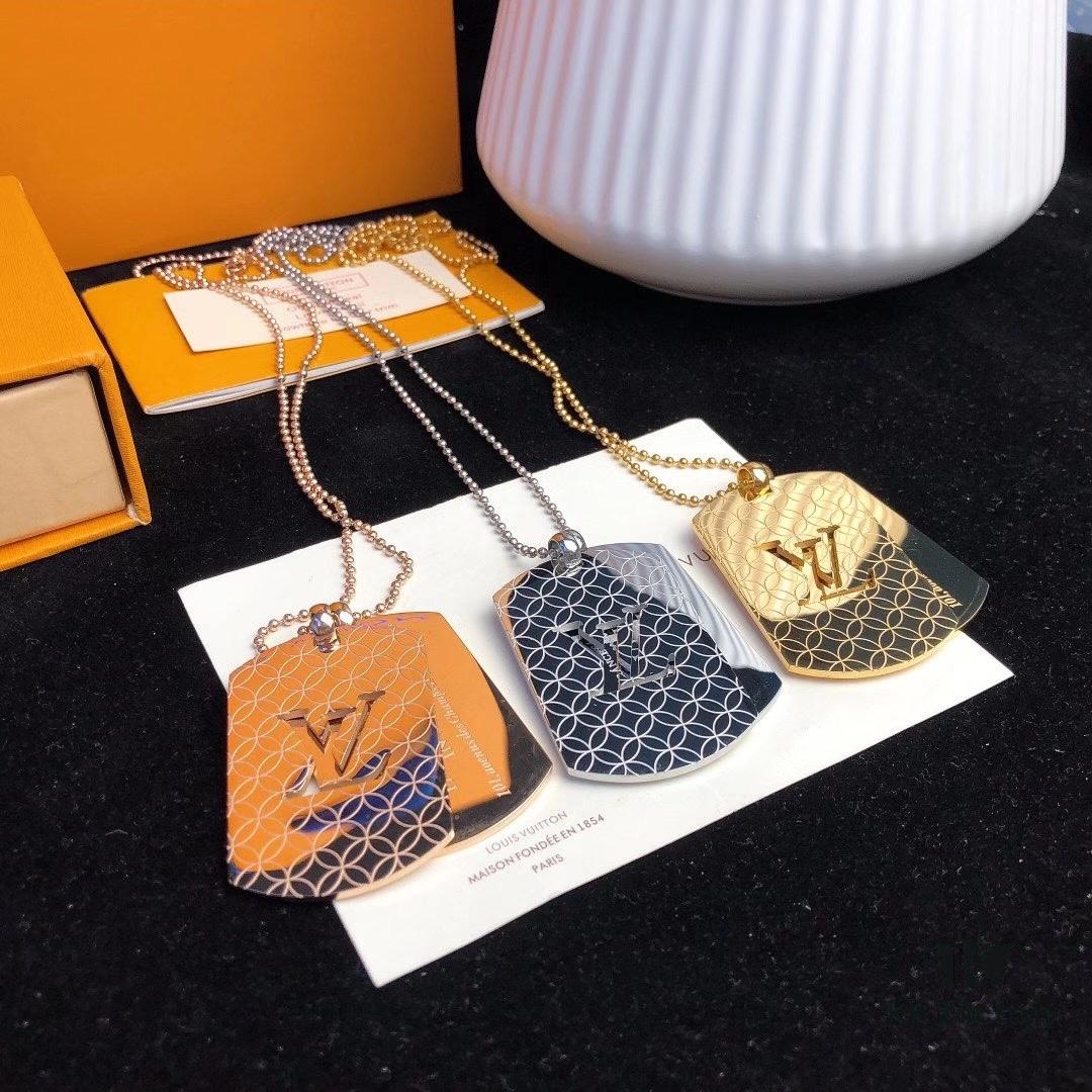 Fangpai LV Necklace Limited Edition from Official Counter, Triple Color Available, Steel Hollow-out Double LV Logo Geometric Layered Necklace