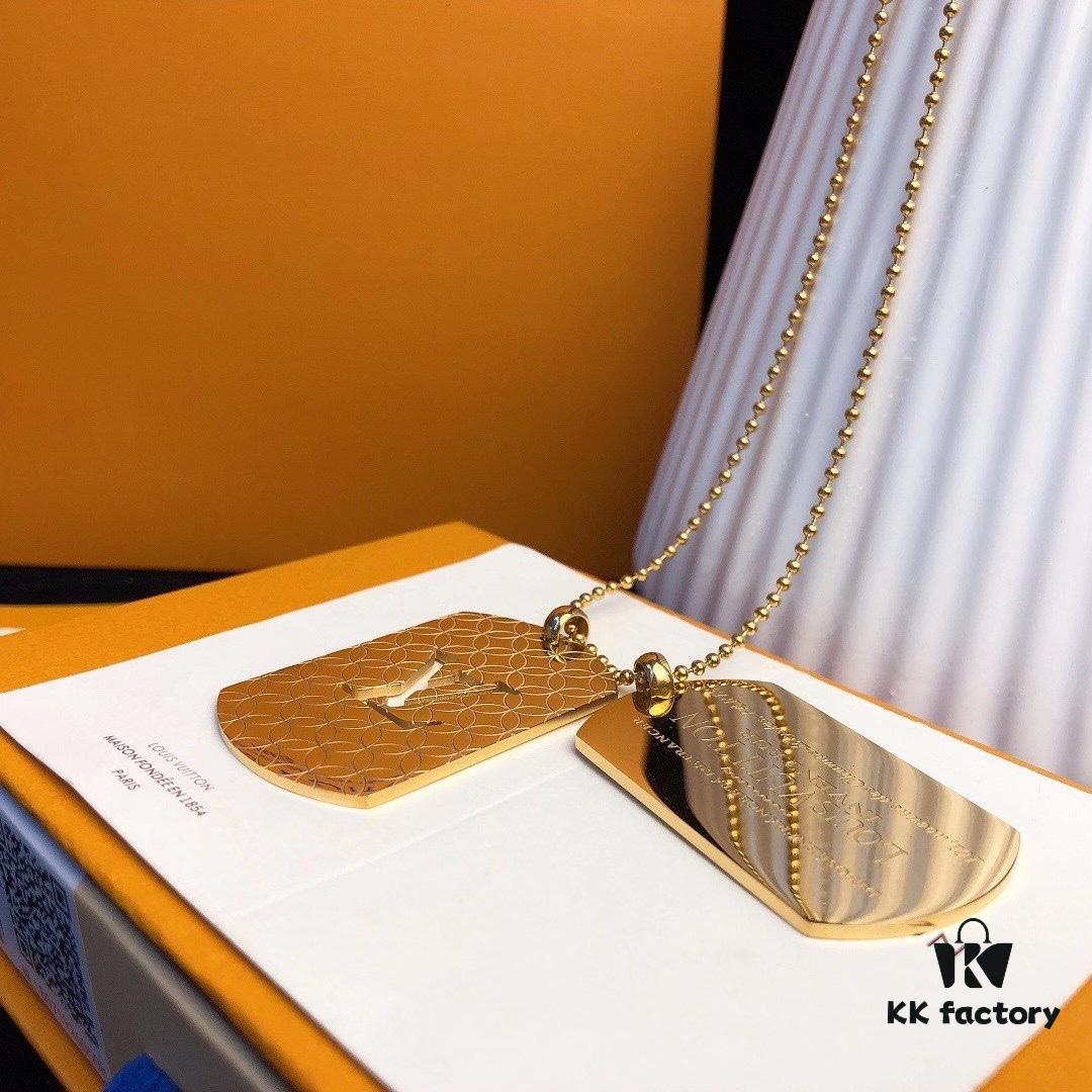 Fangpai LV Necklace Limited Edition from Official Counter, Triple Color Available, Steel Hollow-out Double LV Logo Geometric Layered Necklace