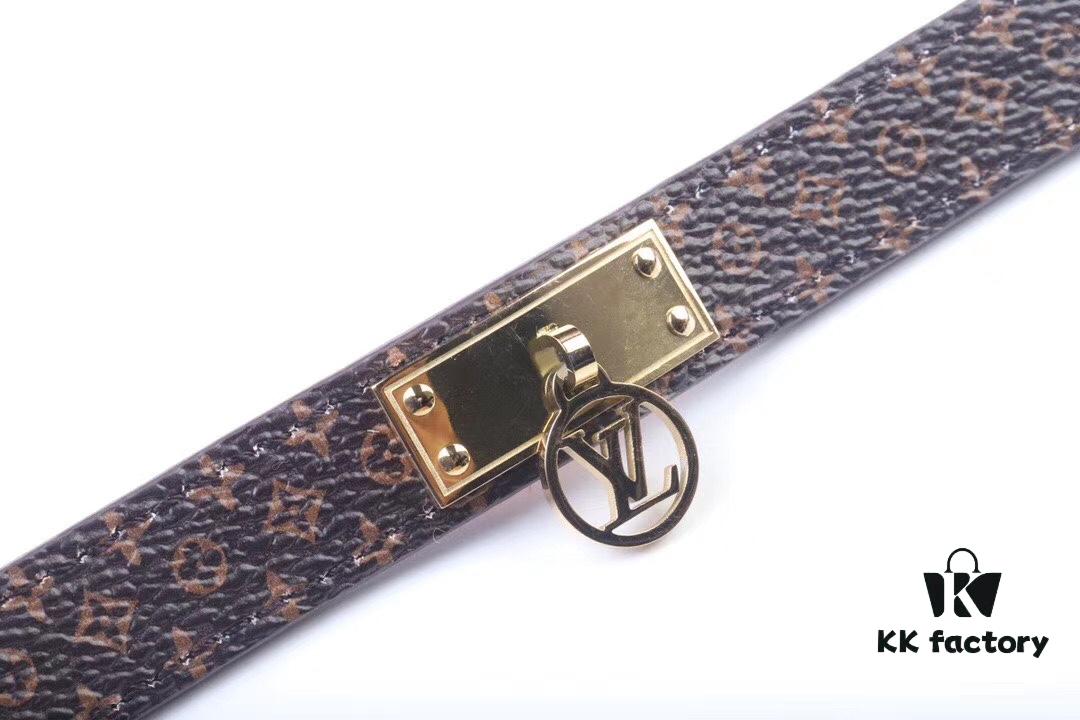 Louis Vuitton LV Monogram Leather Bracelet ● Authentic Pattern, Best Quality Replica, Brass Hardware, Calfskin Lining, Unisex Design