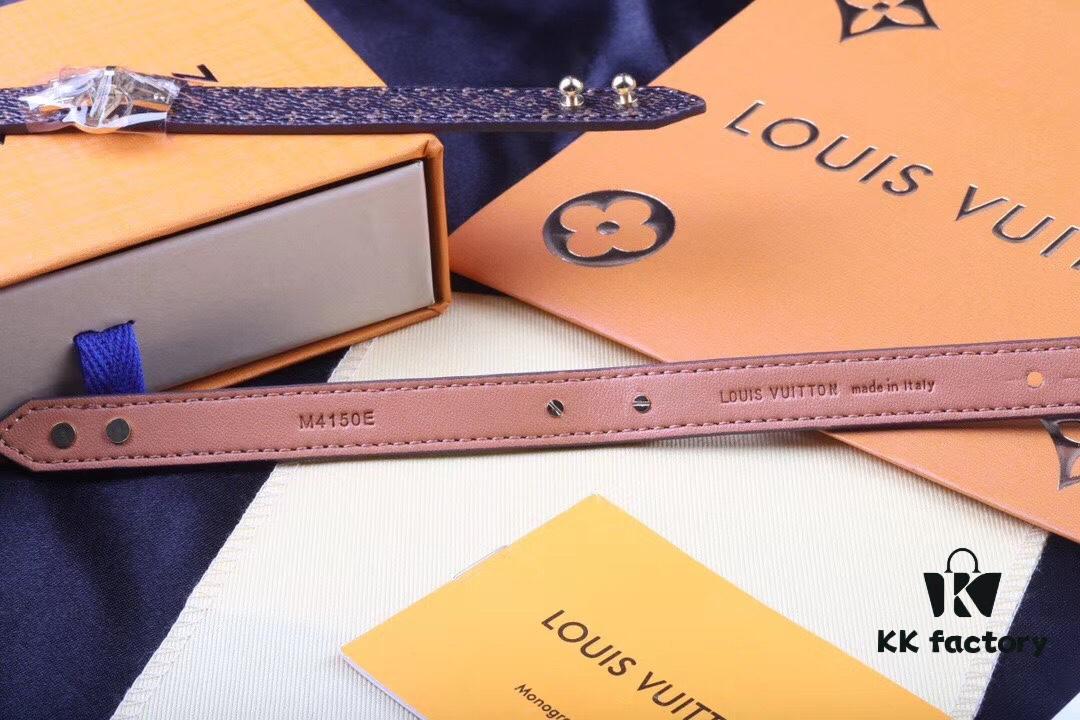 Louis Vuitton LV Monogram Leather Bracelet ● Authentic Pattern, Best Quality Replica, Brass Hardware, Calfskin Lining, Unisex Design