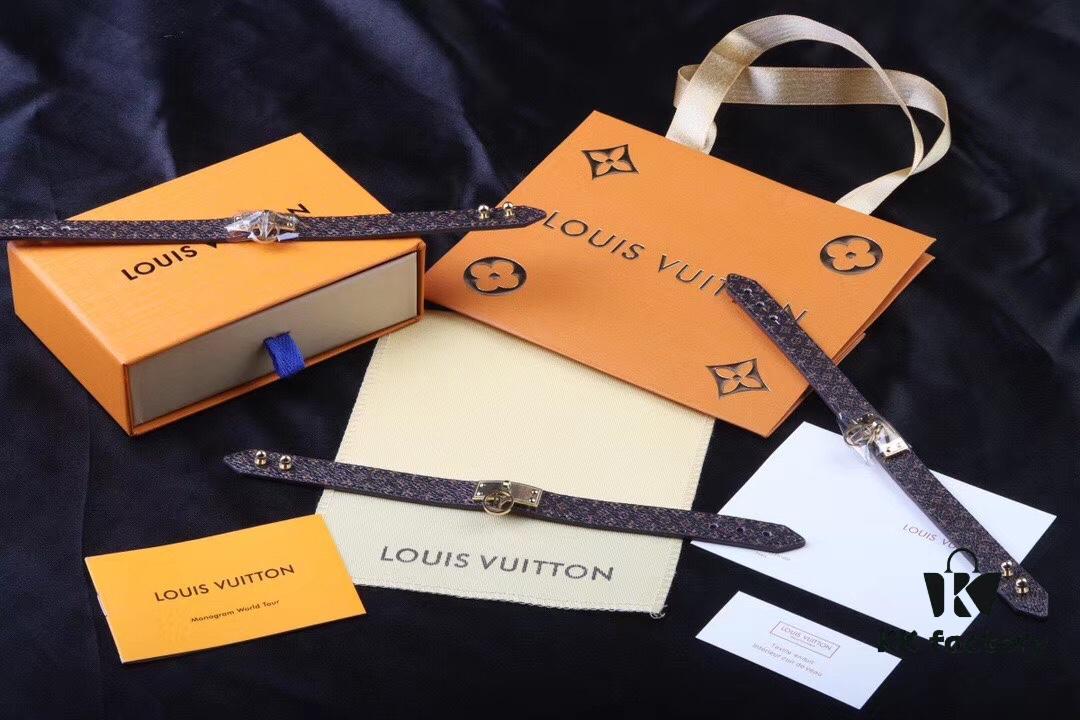 Louis Vuitton LV Monogram Leather Bracelet ● Authentic Pattern, Best Quality Replica, Brass Hardware, Calfskin Lining, Unisex Design