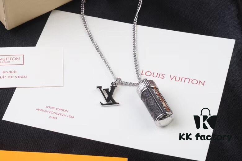 LV Perfume Bottle Necklace, Rotatable Design with Monogram Leather Accent, Unisex Fashion Pendant for Fragrance or Charms
