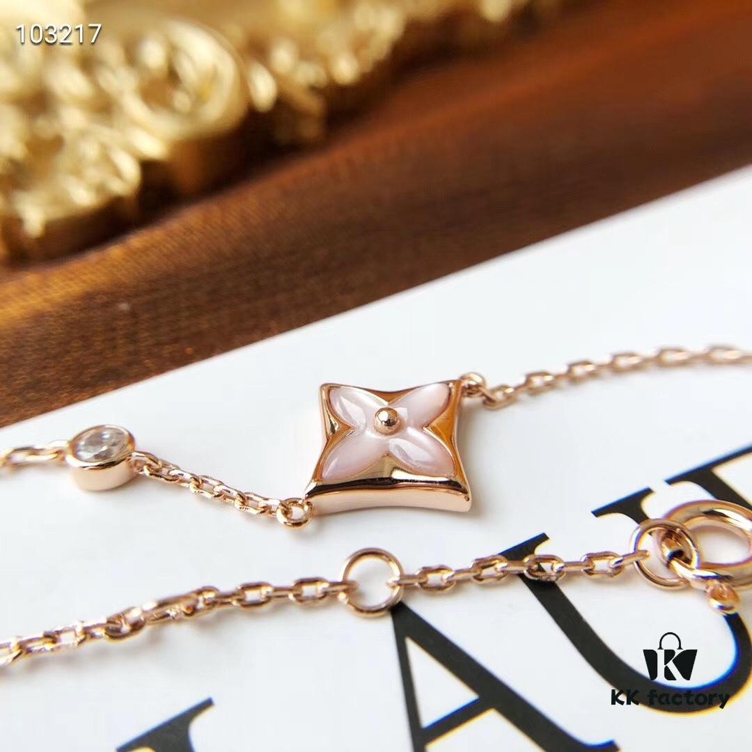 LV Pink Rhombus White Mother-of-Pearl Diamond Vuitton Bracelet