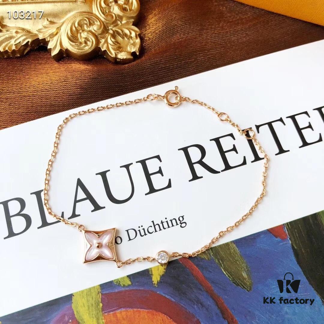 LV Pink Rhombus White Mother-of-Pearl Diamond Vuitton Bracelet