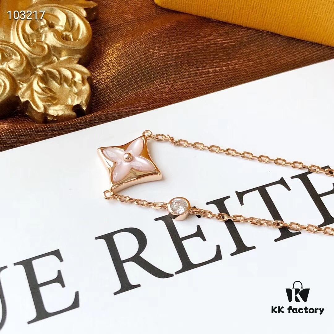 LV Pink Rhombus White Mother-of-Pearl Diamond Vuitton Bracelet