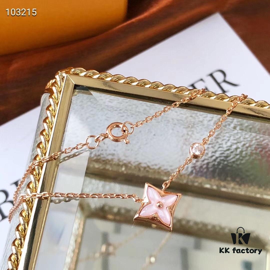 LV Pink Rhombus White Mother-of-Pearl Single Diamond Necklace