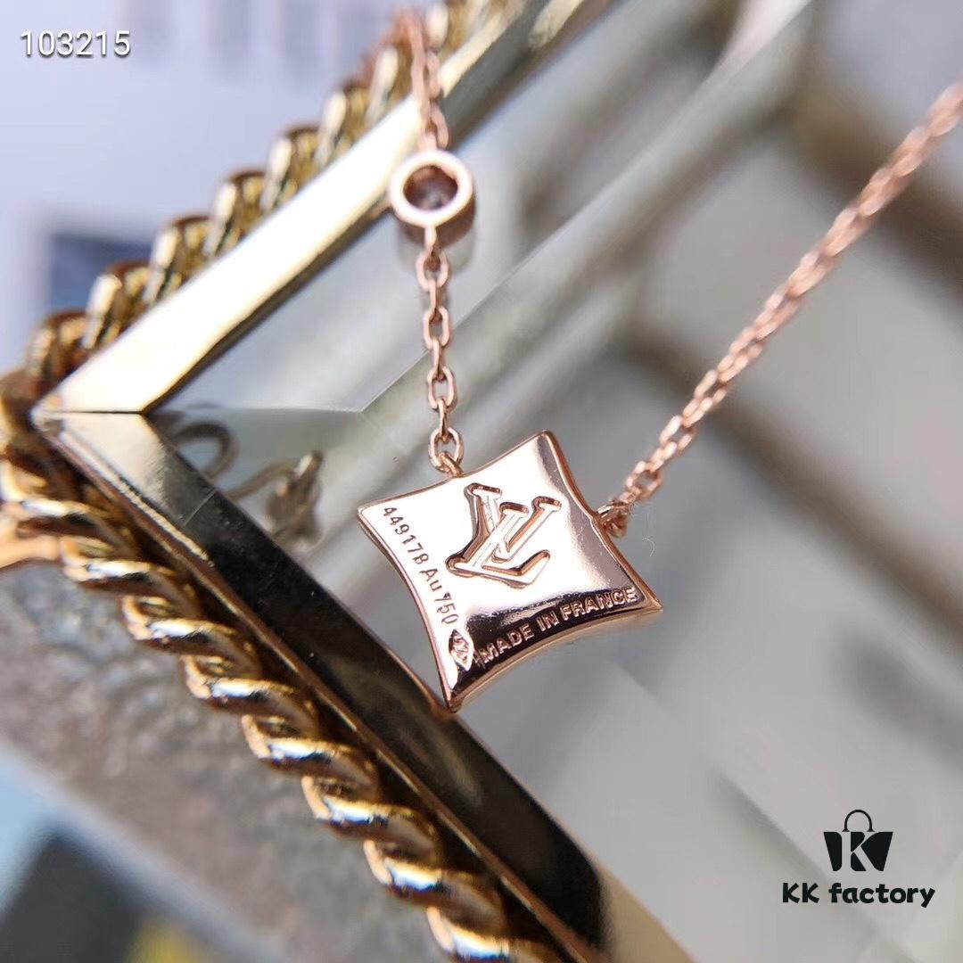 LV Pink Rhombus White Mother-of-Pearl Single Diamond Necklace