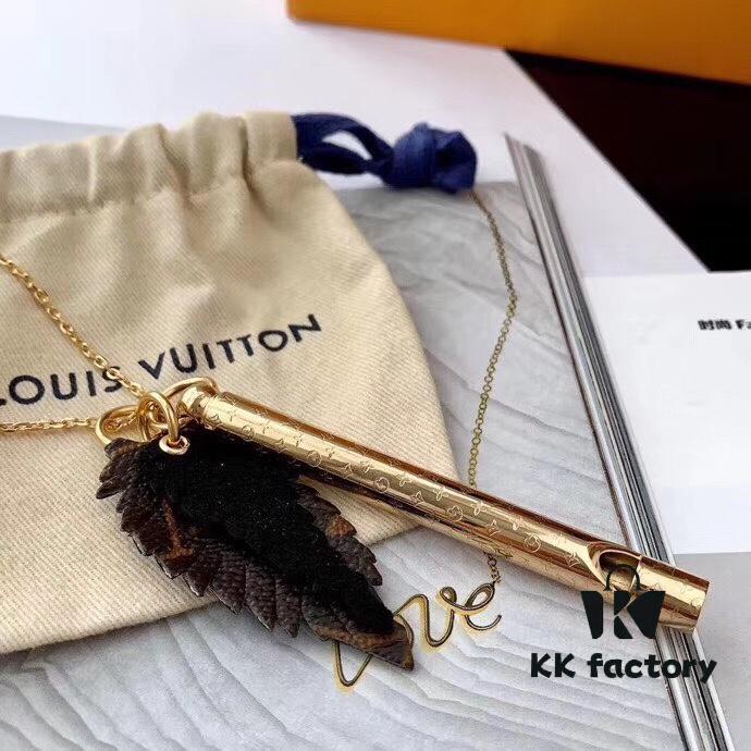 Latest LV Calfskin Monogram Canvas Whistle Pendant Necklace