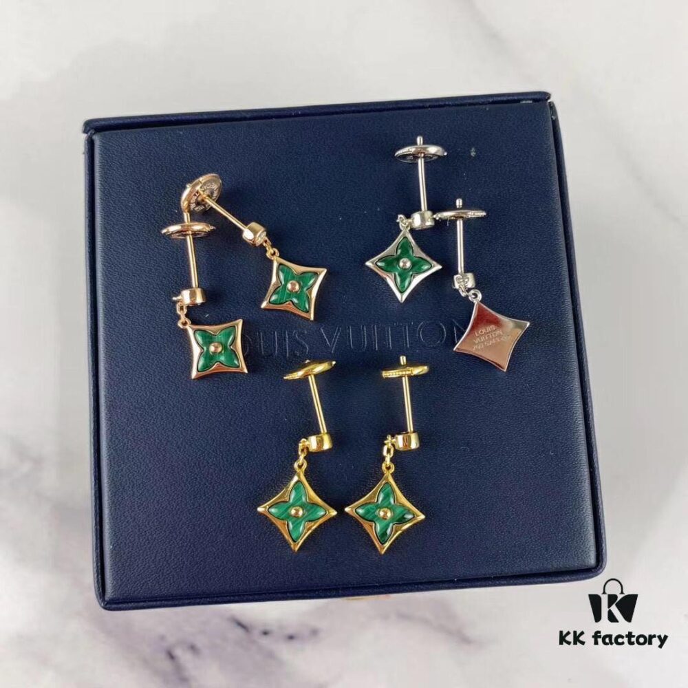 Sterling Silver 925 18K Gold Plated LV High-End Craftsmanship Natural Peacock Green Stud Earrings Color Blossom Earrings