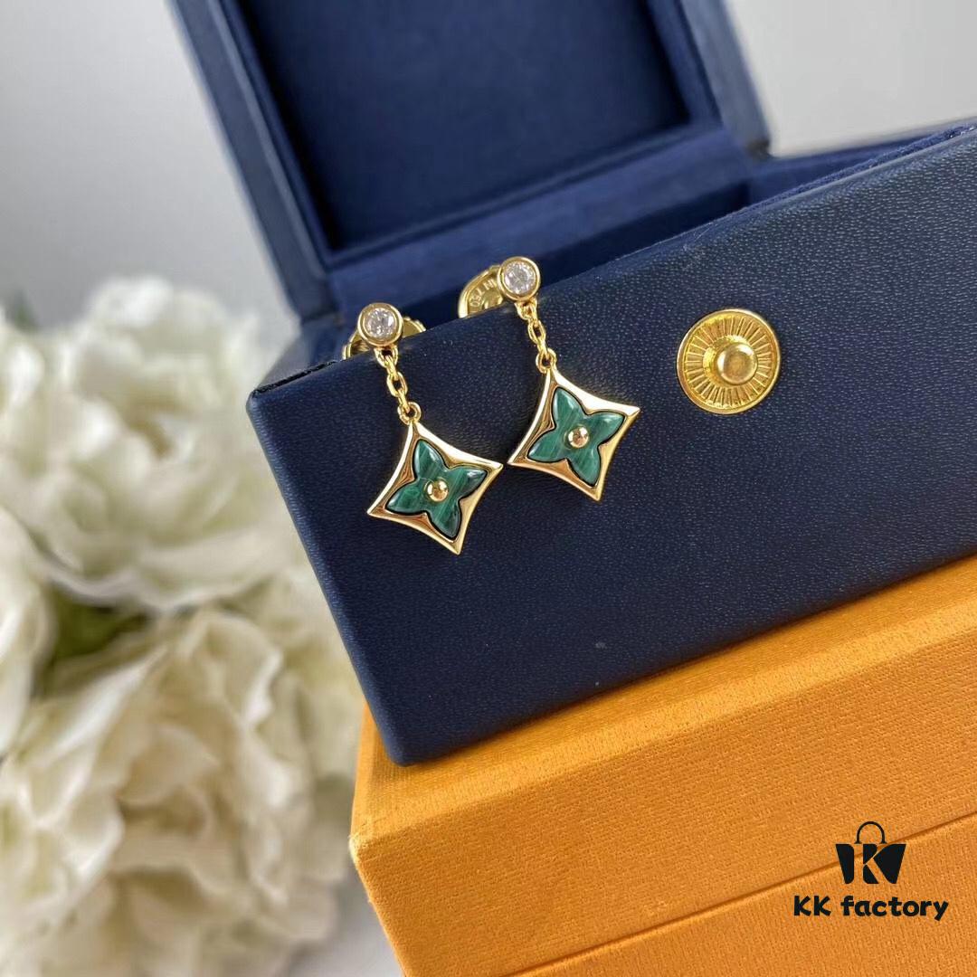 Sterling Silver 925 18K Gold Plated LV High-End Craftsmanship Natural Peacock Green Stud Earrings Color Blossom Earrings