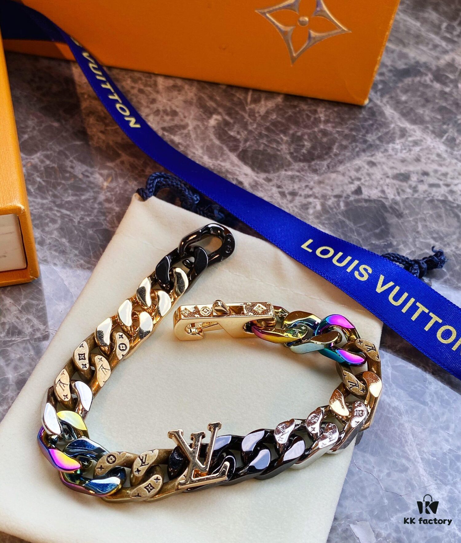 Lv New Cuban Bracelet, Very Novel Design in Candy Colors, Beautiful and Universally Flattering, Excellent Craftsmanship, Essentially Handmade, Perfect for Anyone, Adjustable up to 22 Inches