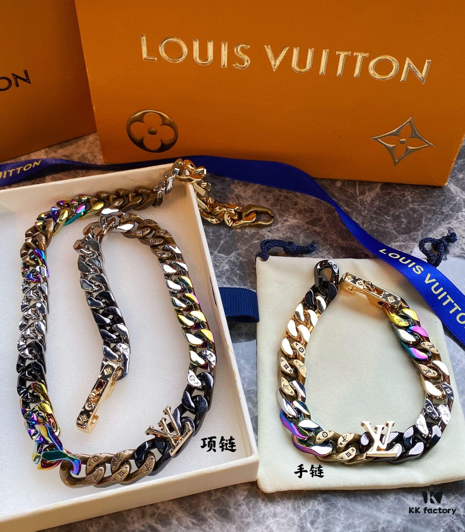 Lv New Cuban Necklace, Candy Colors, 48cm Length