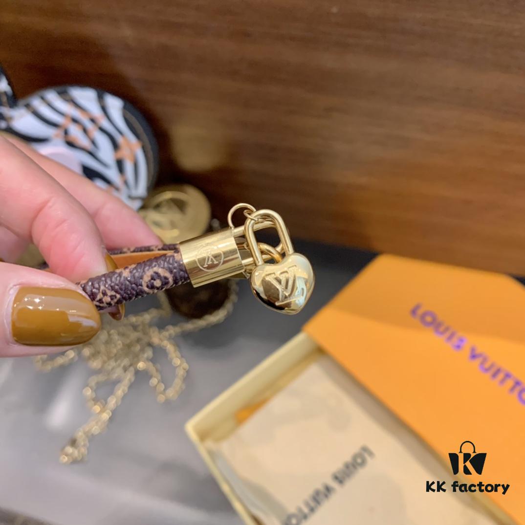 LV Leather Strap Bracelet with Heart Pendant