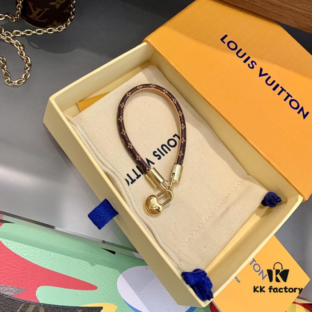 LV Leather Strap Bracelet with Heart Pendant